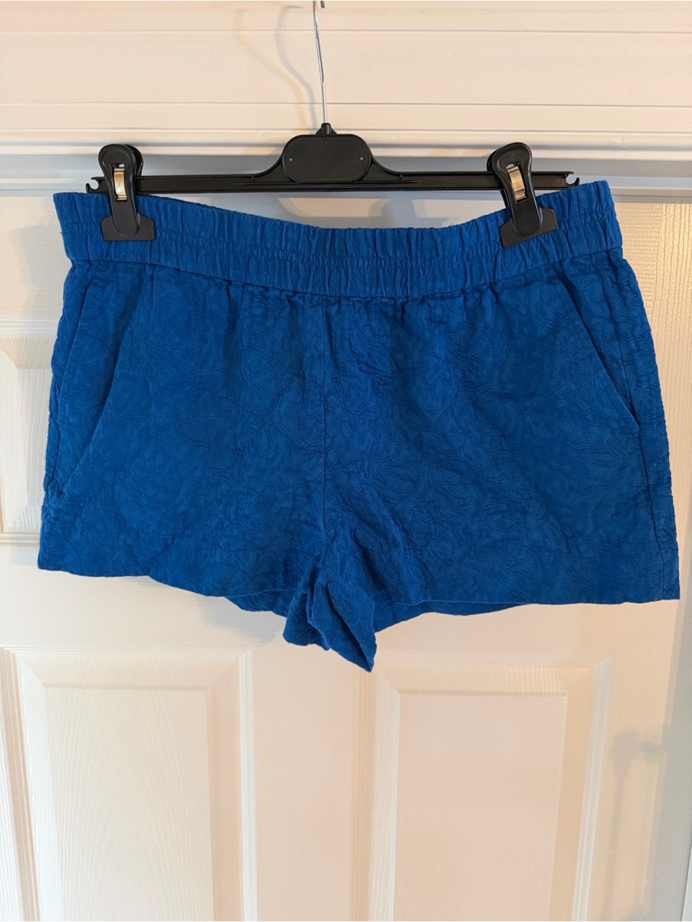 Textured Blue elastic waist shorts